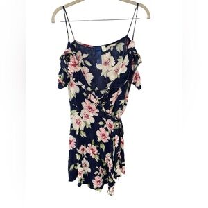 Blue Rain Floral Mini Dress - Navy and Pink
